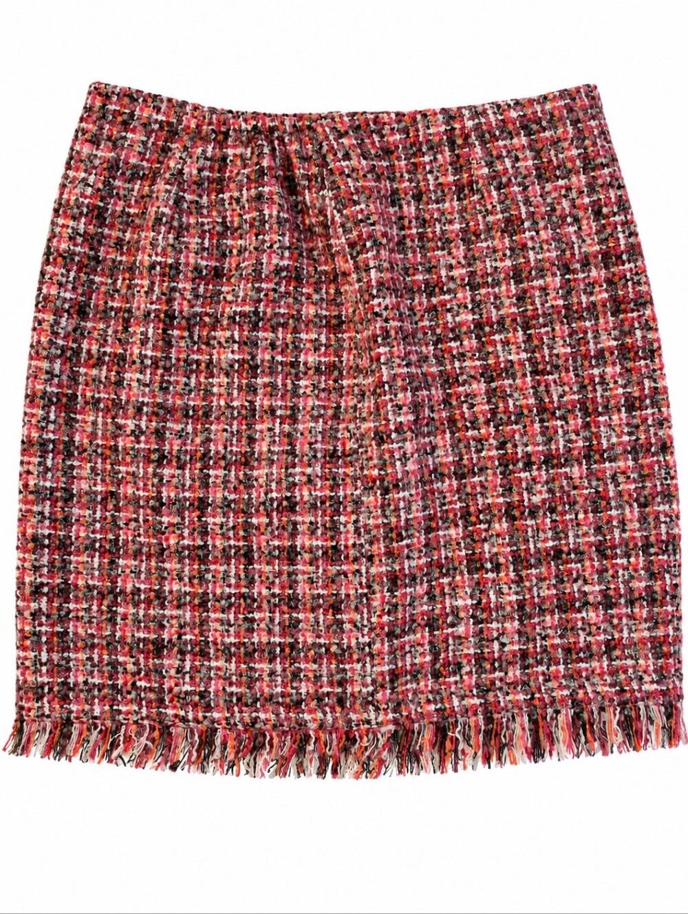 NWT Talbots Woman Tweed Fringe Skirt Size 16W Pink Red Black Wool Blend